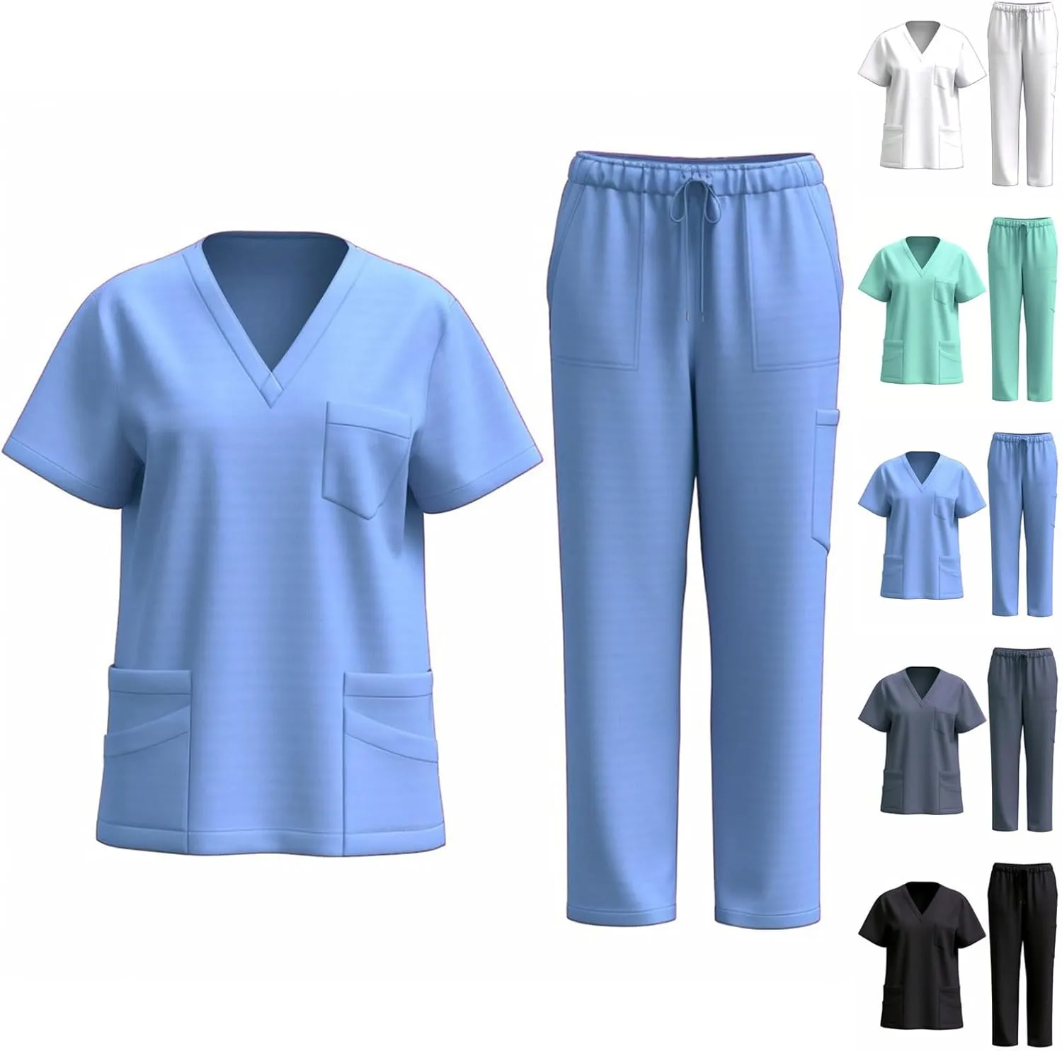 HGps8w Scrubs for Women Sets Nursing Uniform - Stretch V-Neck Top & Cargo Pants Short Sleeve Workwear with Pockets