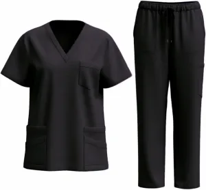 HGps8w Scrubs for Women Sets Nursing Uniform - Stretch V-Neck Top & Cargo Pants Short Sleeve Workwear with Pockets
