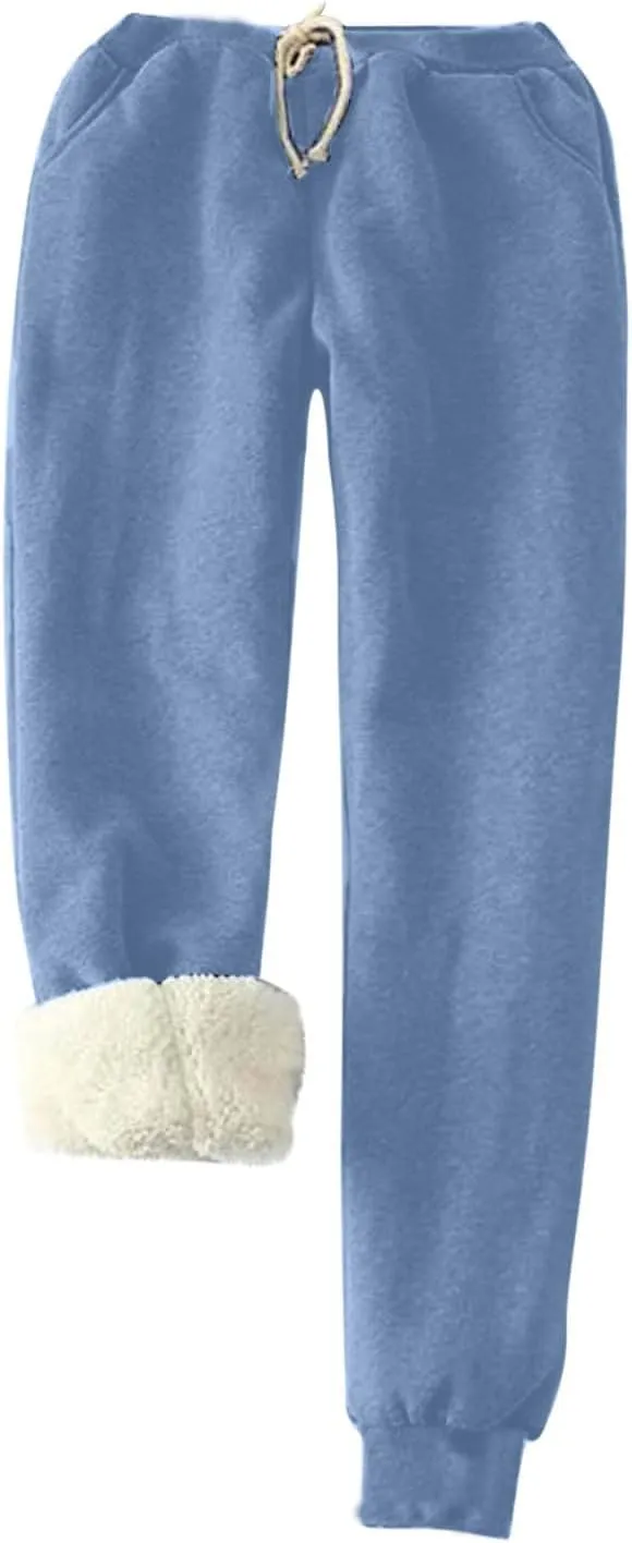 hlysgo 2 Piece Lounge Set Women Casual Loose Fit Long Sleeve Sherpa Fleece Lined Pullover Tops and Pants Winter Warm Set