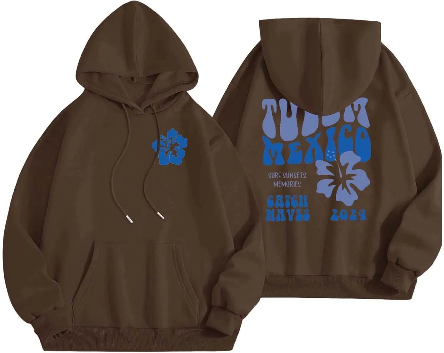Hoodie Women Casual Letter Floral Print Hooded Sweatshirt With Drawstring Hoodies For Teen Girls Oversized Hoodies