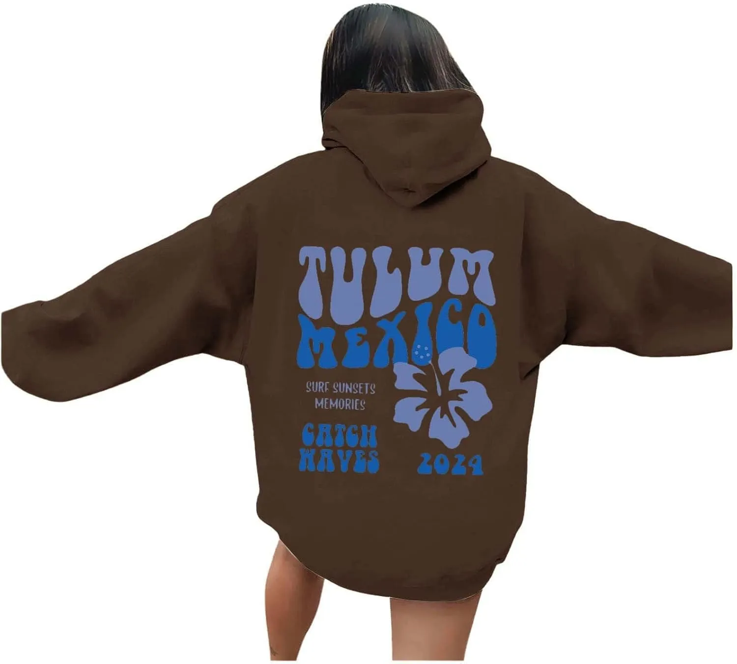Hoodie Women Casual Letter Floral Print Hooded Sweatshirt With Drawstring Hoodies For Teen Girls Oversized Hoodies