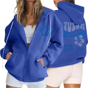 Hoodies Y2k Letter Graphic Hoodies for Women 2024 Preppy Sweatshirts Long Sleeve Drawstring Zipper Pockets Pullover