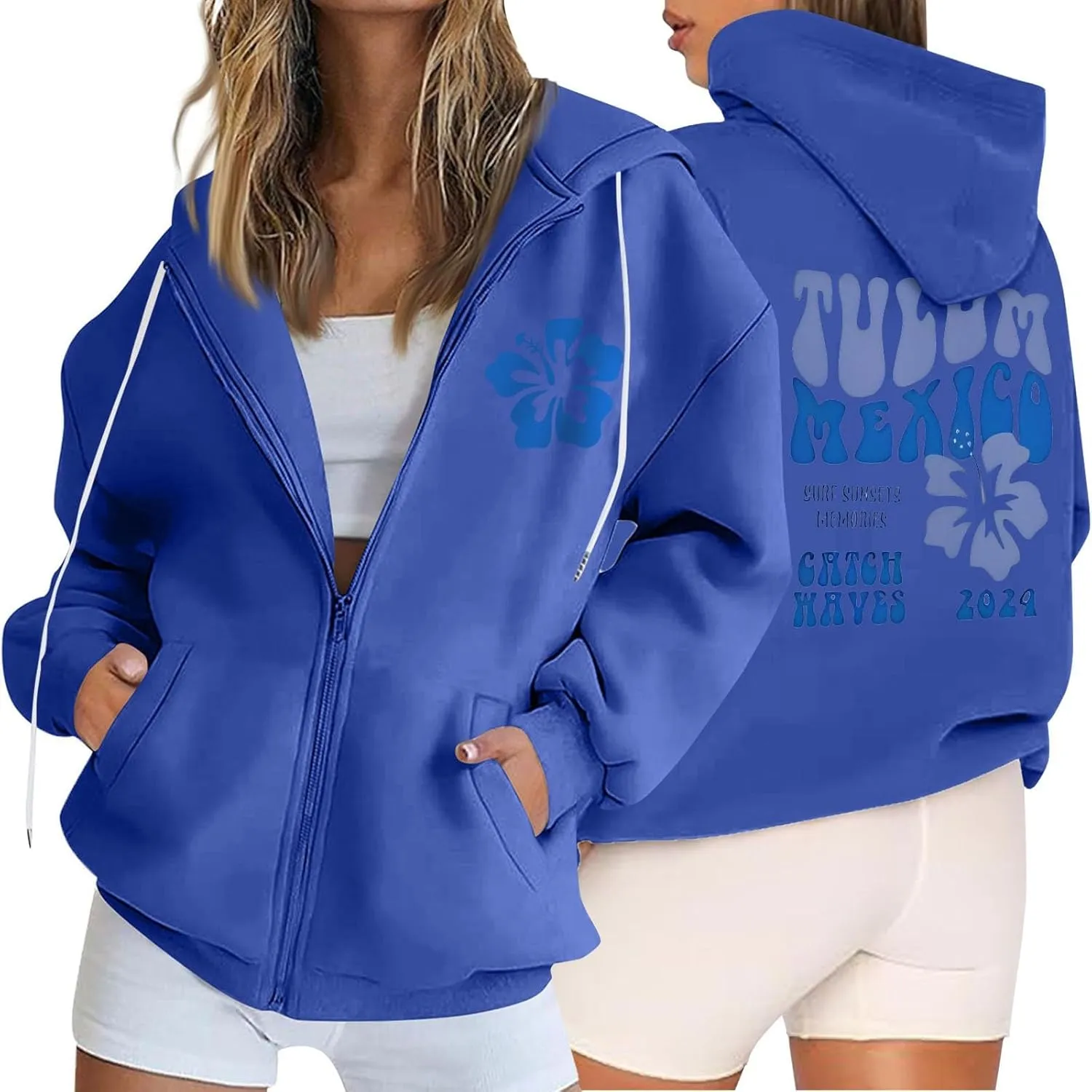 Hoodies Y2k Letter Graphic Hoodies for Women 2024 Preppy Sweatshirts Long Sleeve Drawstring Zipper Pockets Pullover