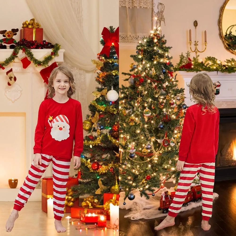 HYCLES Christmas Pajamas for Kids Girls Holiday Long Sleeve Sleepwear Santa Cotton Pajamas Sets for 2-12T Boys/Toddler Pjs