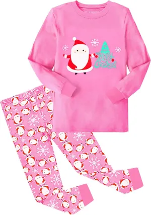 HYCLES Christmas Pajamas for Kids Girls Holiday Long Sleeve Sleepwear Santa Cotton Pajamas Sets for 2-12T Boys/Toddler Pjs
