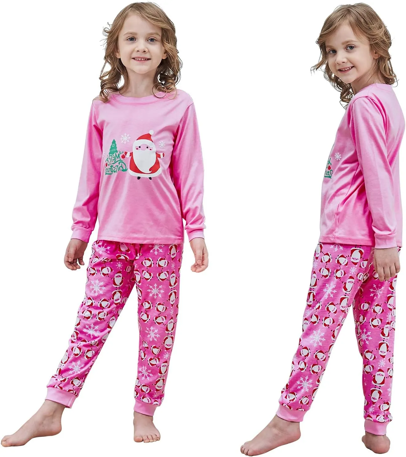 HYCLES Christmas Pajamas for Kids Girls Holiday Long Sleeve Sleepwear Santa Cotton Pajamas Sets for 2-12T Boys/Toddler Pjs