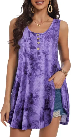 JollieLovin Womens Sleeveless Tunic Plus Size Tank Top with Flare Hem Comfy Loose Shirt Blouse
