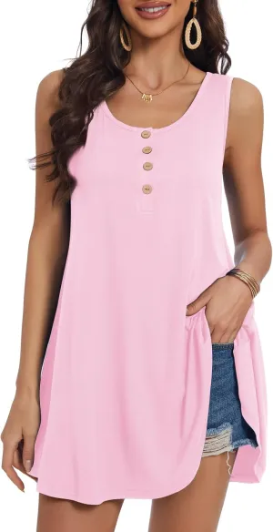 JollieLovin Womens Sleeveless Tunic Plus Size Tank Top with Flare Hem Comfy Loose Shirt Blouse