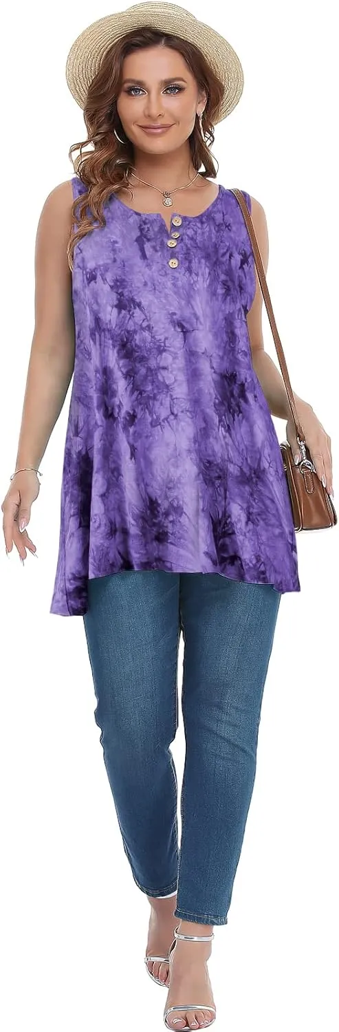 JollieLovin Womens Sleeveless Tunic Plus Size Tank Top with Flare Hem Comfy Loose Shirt Blouse