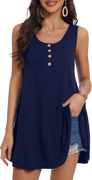 JollieLovin Womens Sleeveless Tunic Plus Size Tank Top with Flare Hem Comfy Loose Shirt Blouse