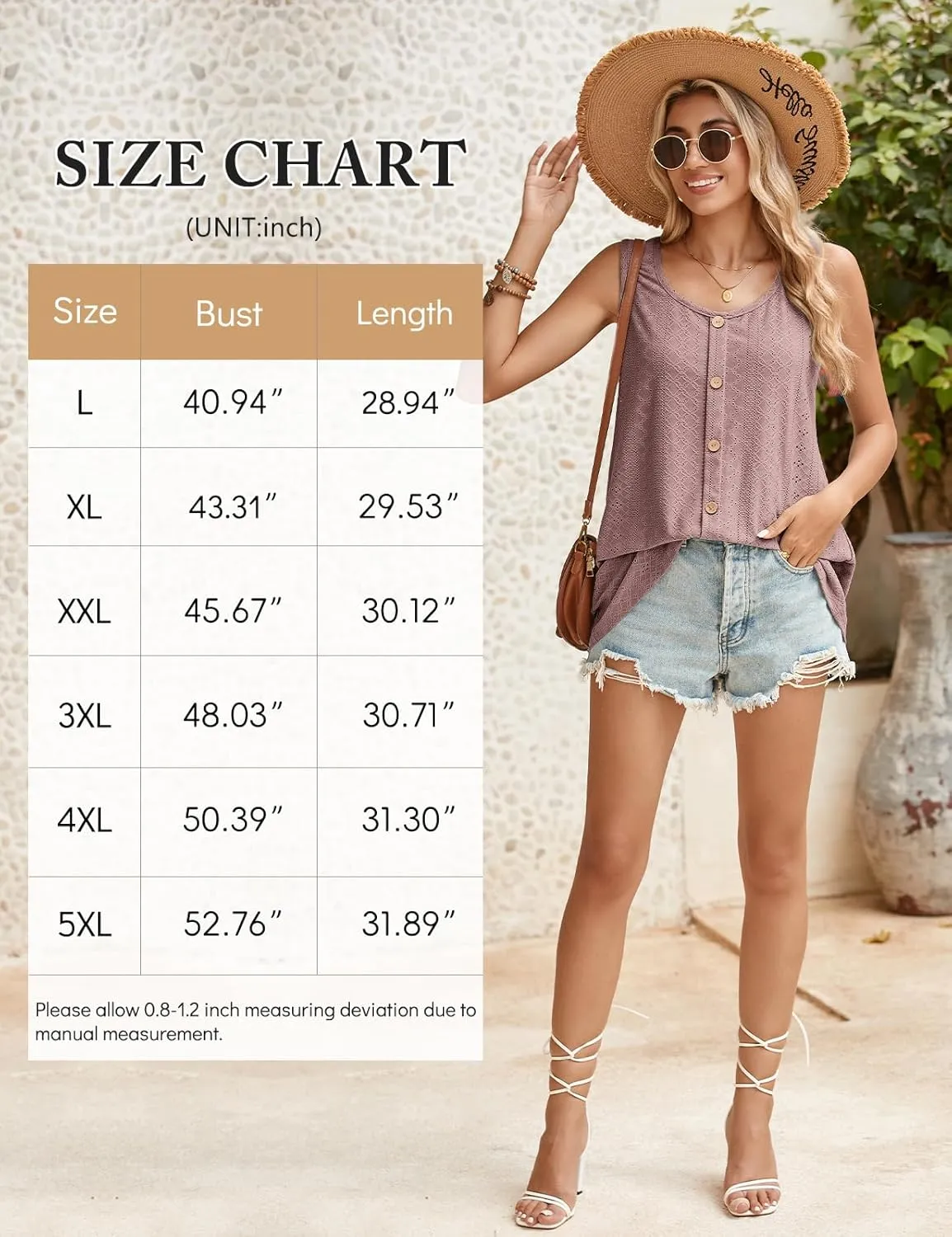 JollieLovin Women's Tank Tops Plus Size Sleeveless Tunic Crew Neck Loose Fit T-Shirt