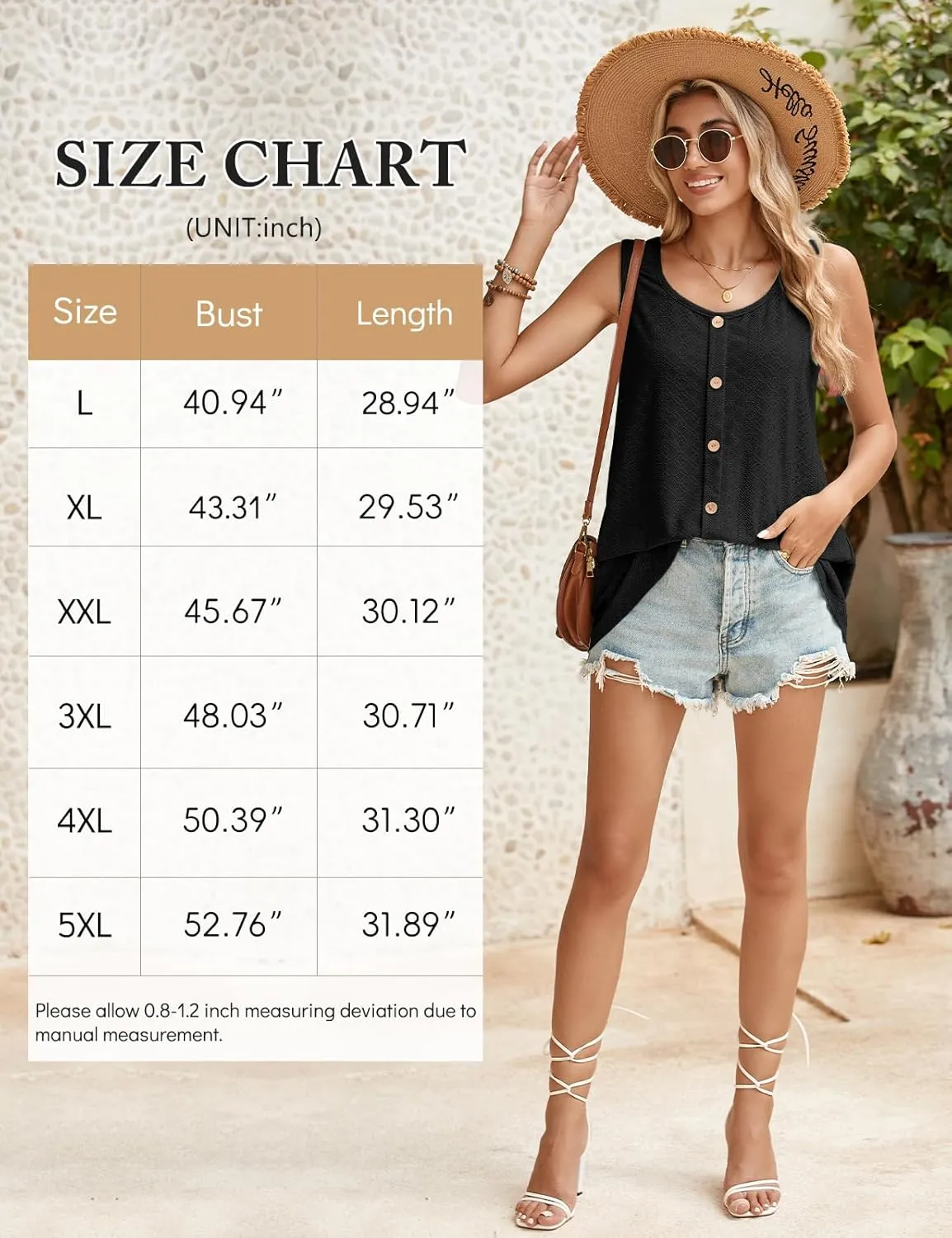 JollieLovin Women's Tank Tops Plus Size Sleeveless Tunic Crew Neck Loose Fit T-Shirt