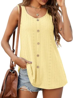 JollieLovin Women's Tank Tops Plus Size Sleeveless Tunic Crew Neck Loose Fit T-Shirt