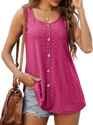 JollieLovin Women's Tank Tops Plus Size Sleeveless Tunic Crew Neck Loose Fit T-Shirt