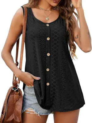 JollieLovin Women's Tank Tops Plus Size Sleeveless Tunic Crew Neck Loose Fit T-Shirt