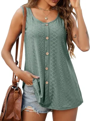 JollieLovin Women's Tank Tops Plus Size Sleeveless Tunic Crew Neck Loose Fit T-Shirt