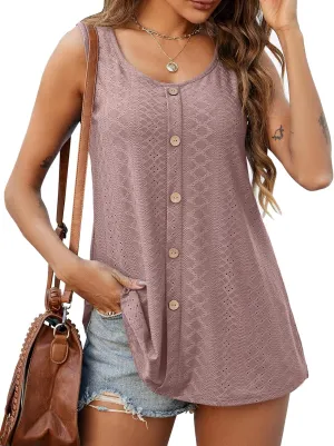 JollieLovin Women's Tank Tops Plus Size Sleeveless Tunic Crew Neck Loose Fit T-Shirt