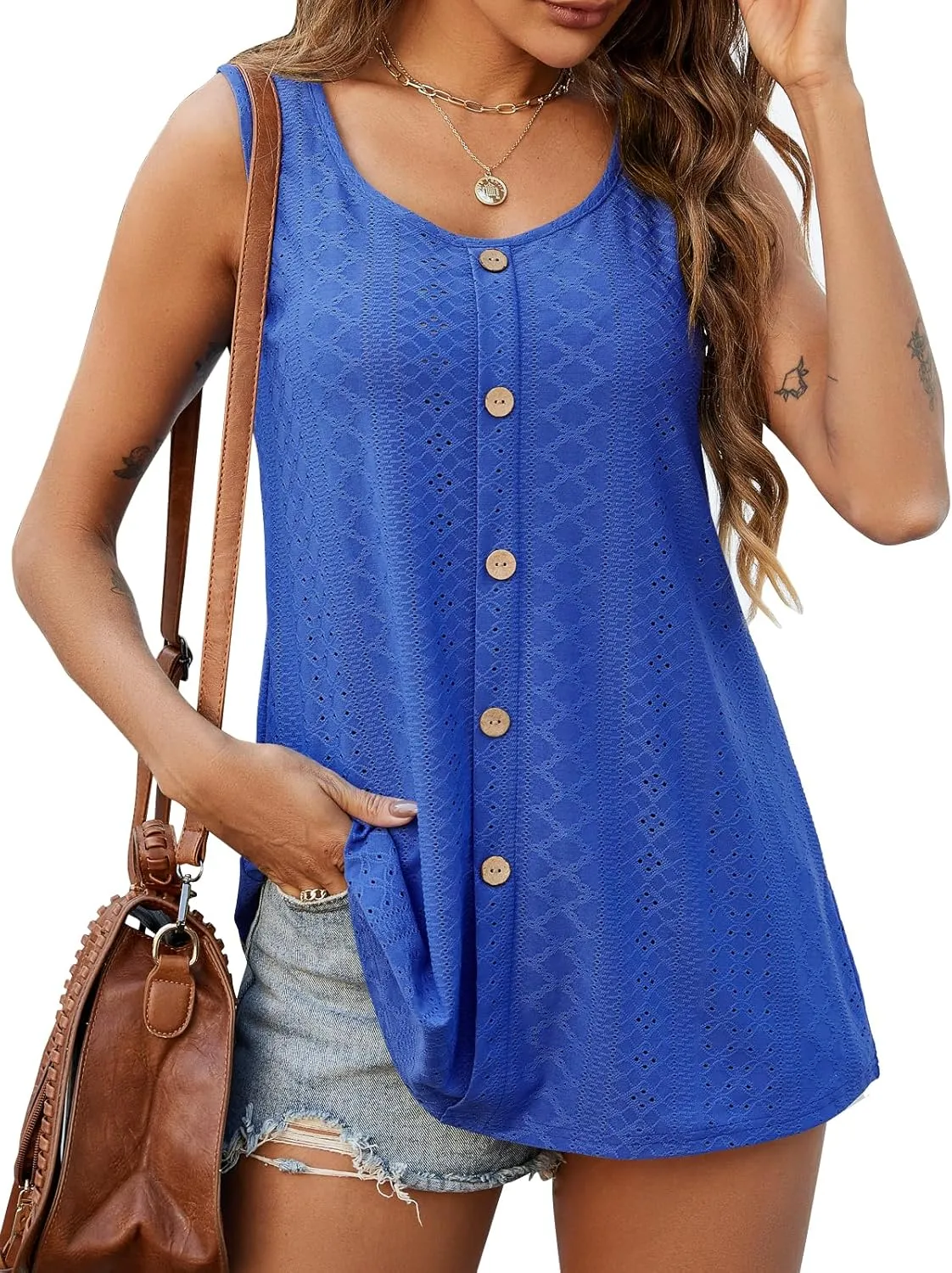 JollieLovin Women's Tank Tops Plus Size Sleeveless Tunic Crew Neck Loose Fit T-Shirt