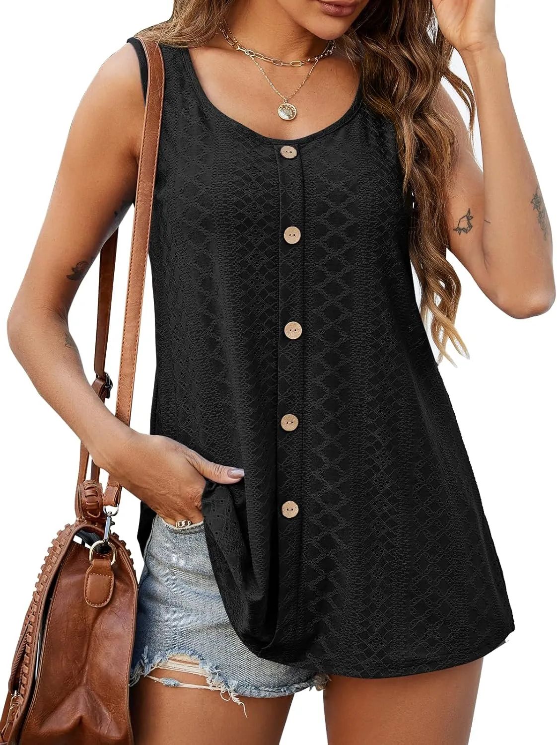 JollieLovin Women's Tank Tops Plus Size Sleeveless Tunic Crew Neck Loose Fit T-Shirt