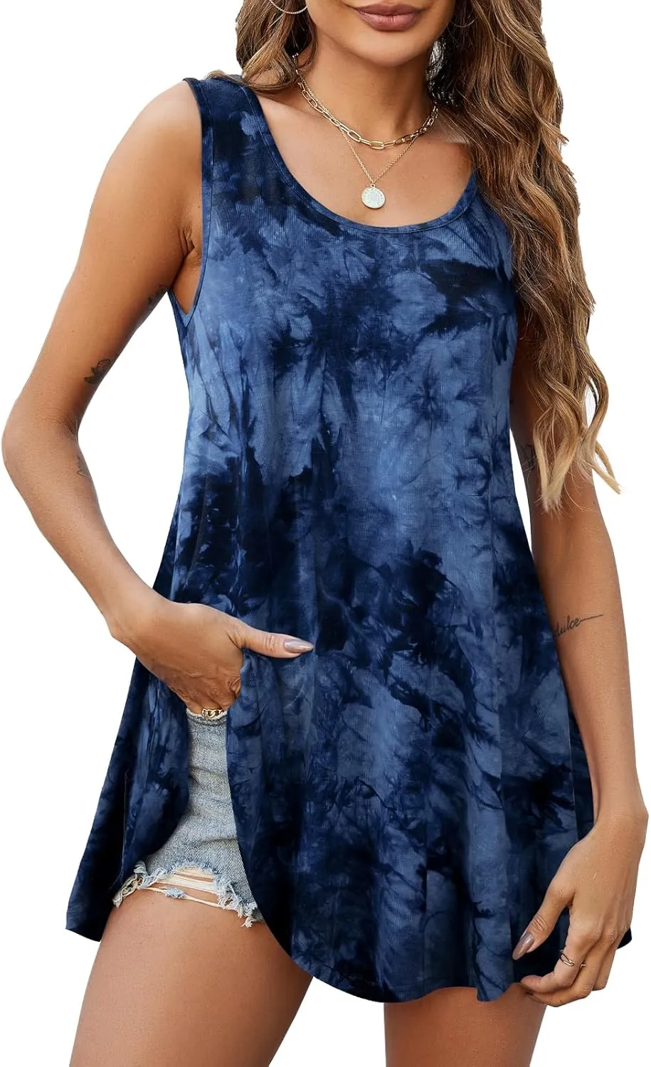 JollieLovin Women's Tunics Tank Tops Sleeveless Loose Fit T-Shirt with Flare Hem Comfy Swing Blouse (Available in Plus Size)