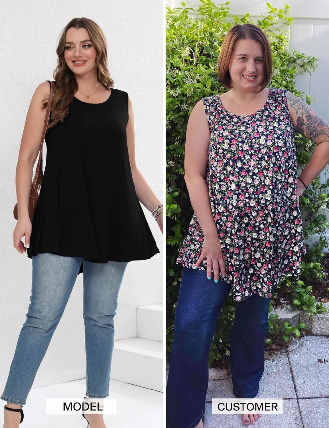 JollieLovin Women's Tunics Tank Tops Sleeveless Loose Fit T-Shirt with Flare Hem Comfy Swing Blouse (Available in Plus Size)