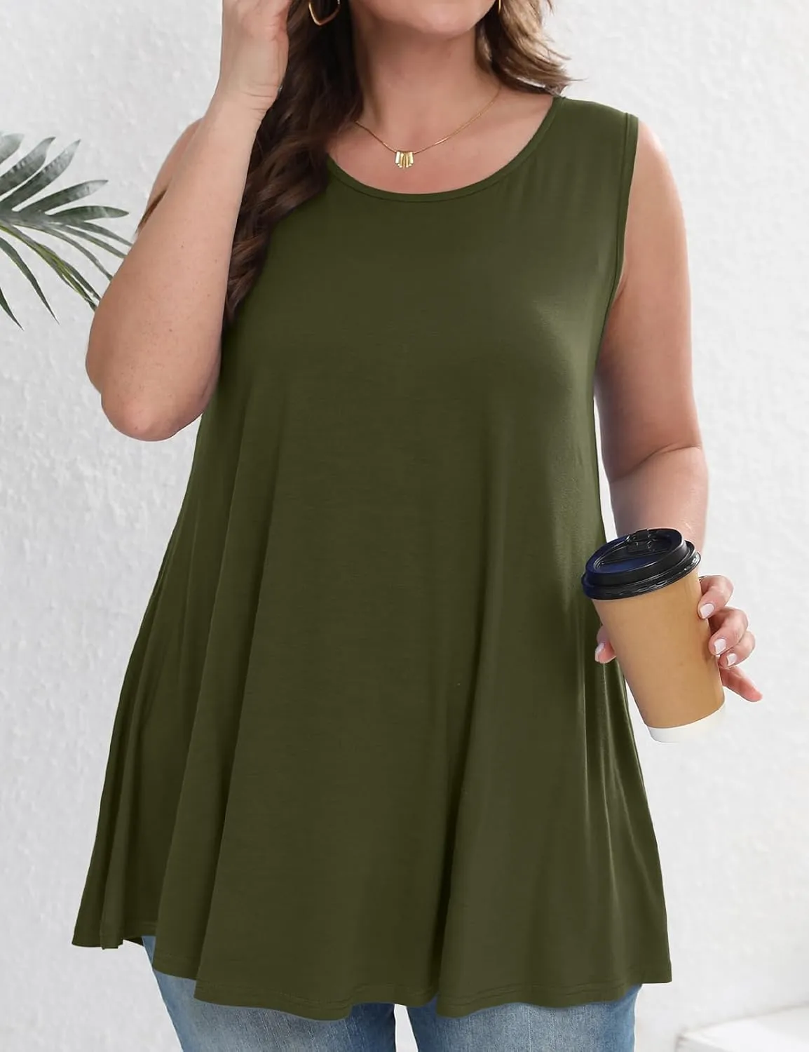 JollieLovin Women's Tunics Tank Tops Sleeveless Loose Fit T-Shirt with Flare Hem Comfy Swing Blouse (Available in Plus Size)