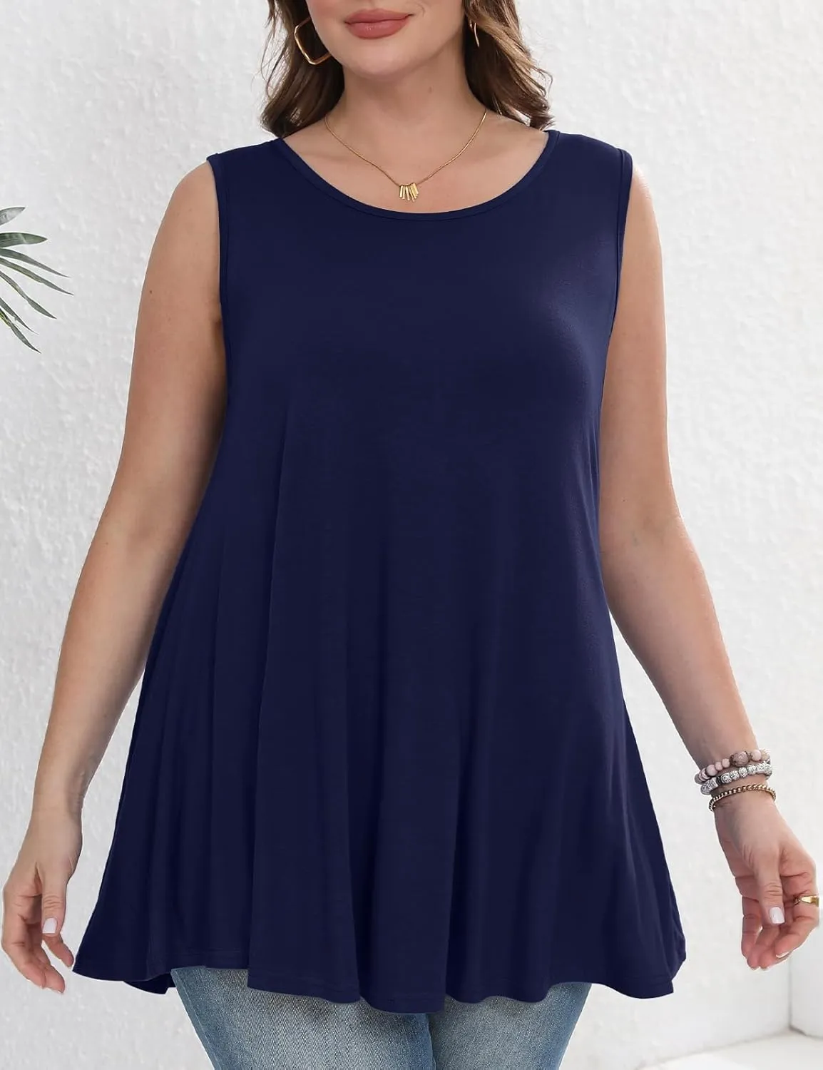 JollieLovin Women's Tunics Tank Tops Sleeveless Loose Fit T-Shirt with Flare Hem Comfy Swing Blouse (Available in Plus Size)