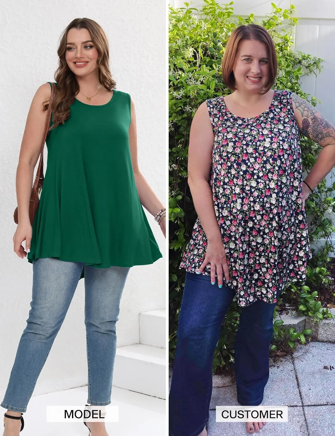 JollieLovin Women's Tunics Tank Tops Sleeveless Loose Fit T-Shirt with Flare Hem Comfy Swing Blouse (Available in Plus Size)