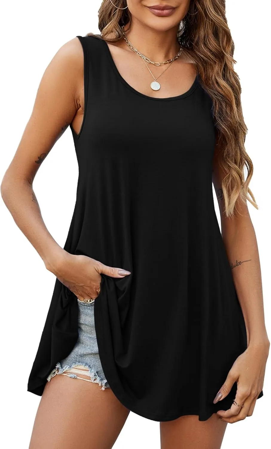 JollieLovin Women's Tunics Tank Tops Sleeveless Loose Fit T-Shirt with Flare Hem Comfy Swing Blouse (Available in Plus Size)