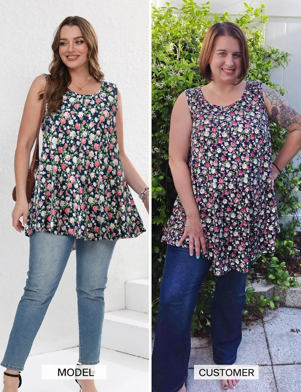 JollieLovin Women's Tunics Tank Tops Sleeveless Loose Fit T-Shirt with Flare Hem Comfy Swing Blouse (Available in Plus Size)