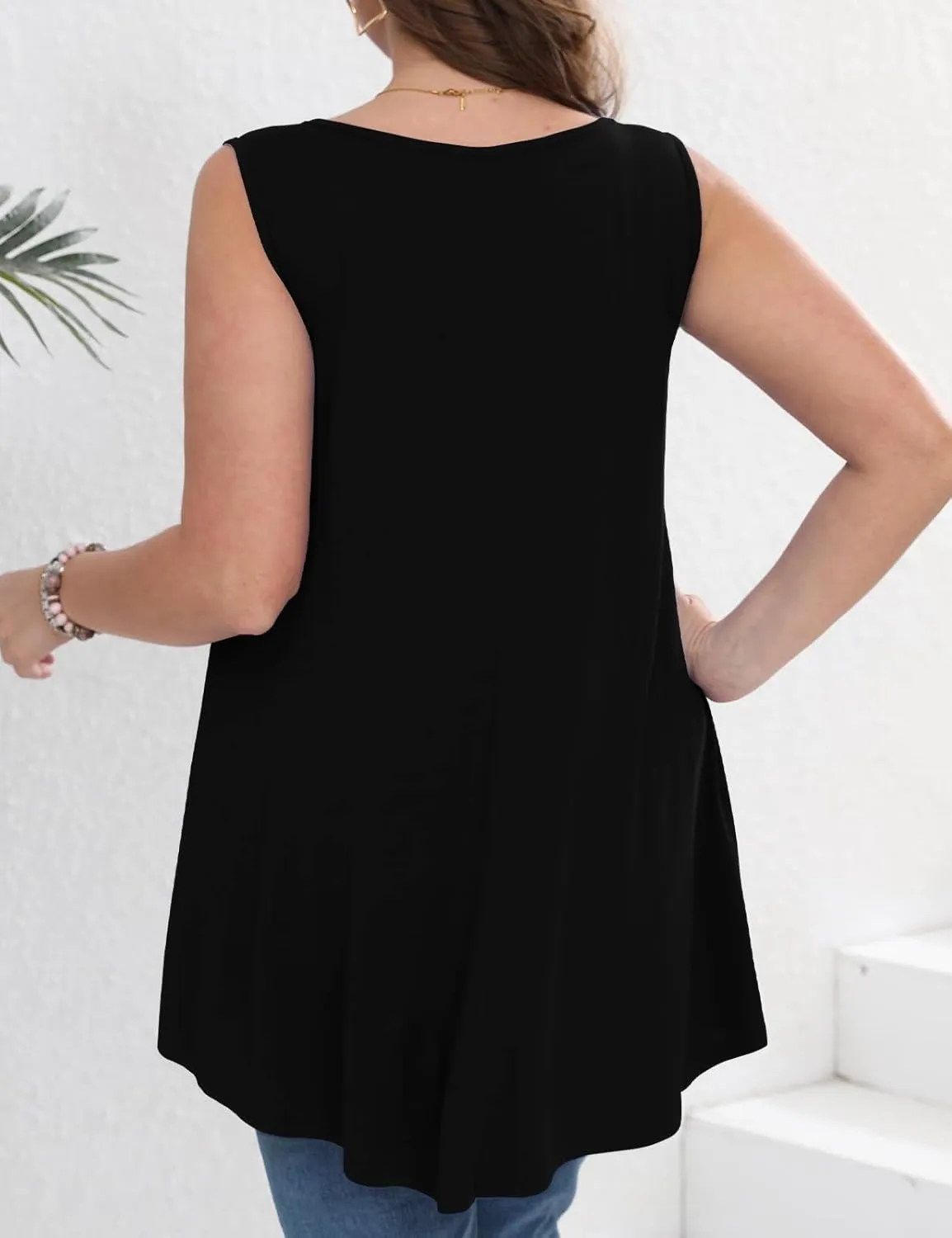 JollieLovin Women's Tunics Tank Tops Sleeveless Loose Fit T-Shirt with Flare Hem Comfy Swing Blouse (Available in Plus Size)