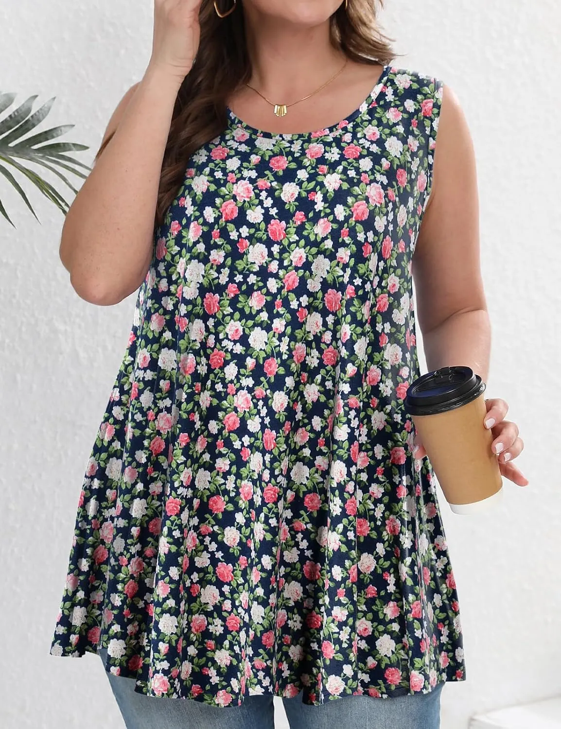 JollieLovin Women's Tunics Tank Tops Sleeveless Loose Fit T-Shirt with Flare Hem Comfy Swing Blouse (Available in Plus Size)