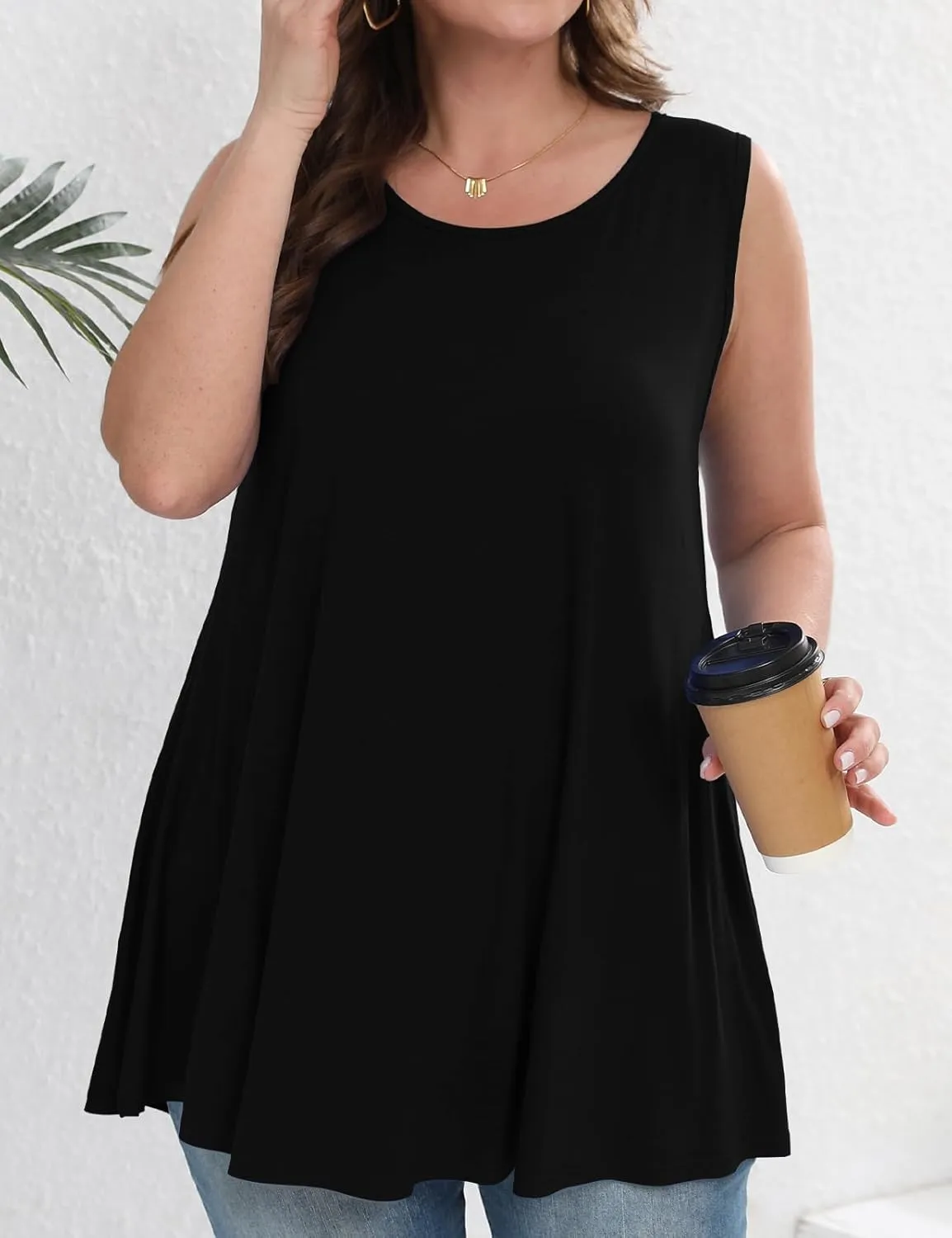 JollieLovin Women's Tunics Tank Tops Sleeveless Loose Fit T-Shirt with Flare Hem Comfy Swing Blouse (Available in Plus Size)