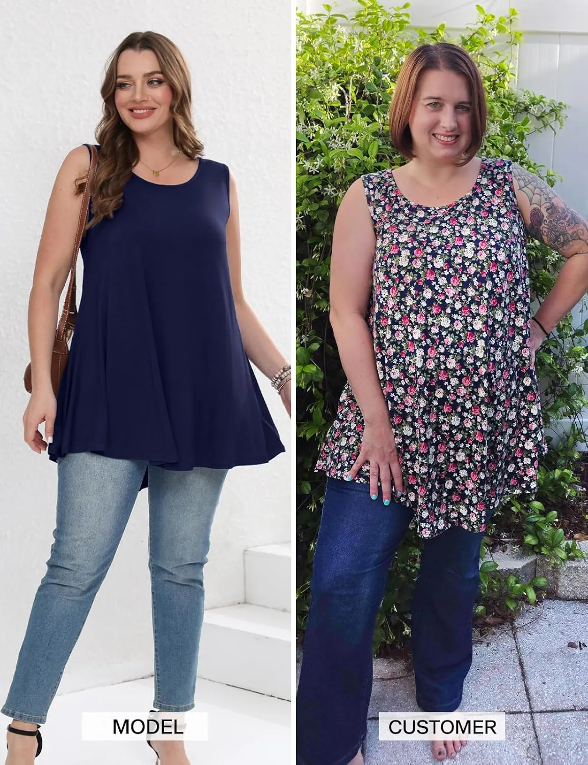 JollieLovin Women's Tunics Tank Tops Sleeveless Loose Fit T-Shirt with Flare Hem Comfy Swing Blouse (Available in Plus Size)