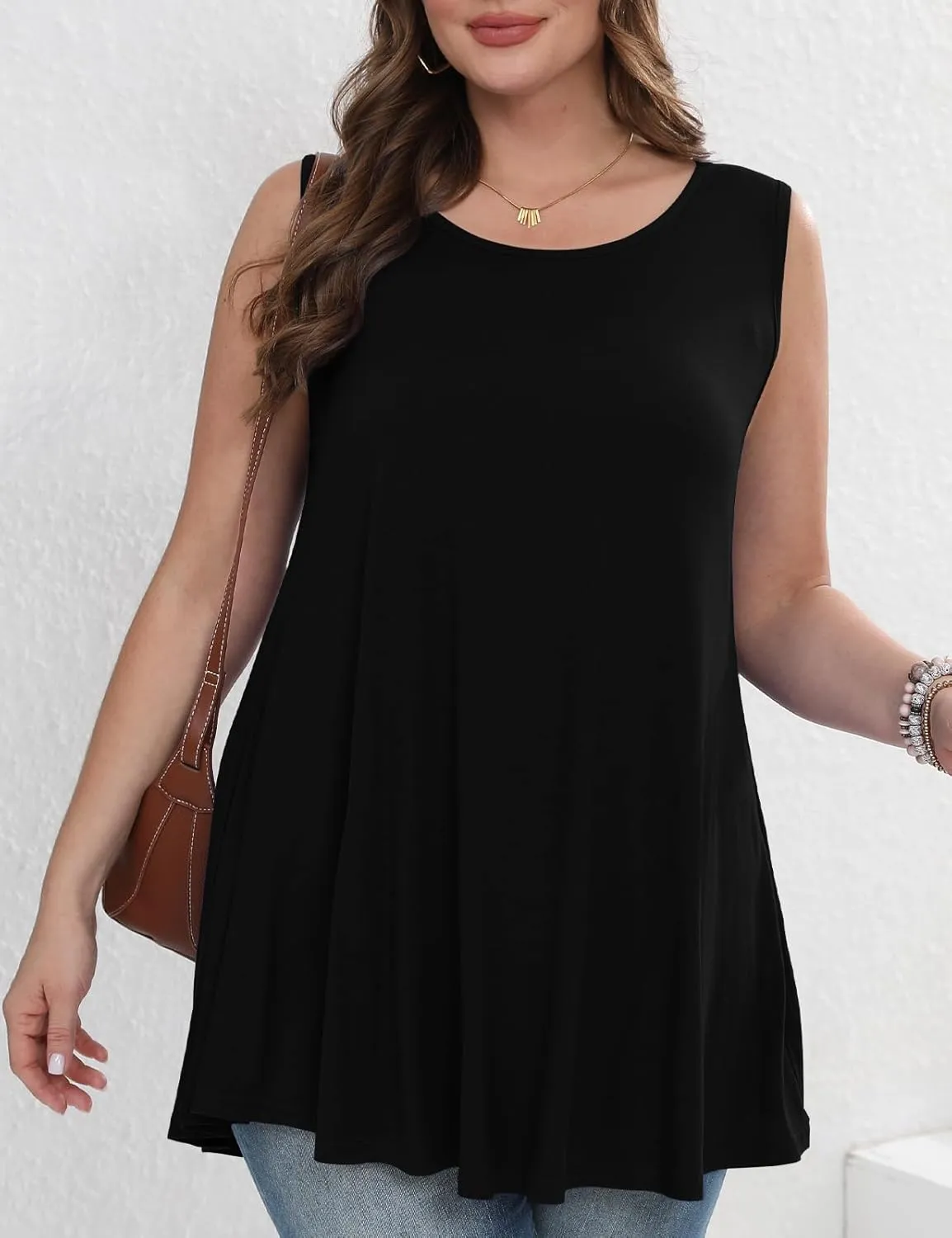 JollieLovin Women's Tunics Tank Tops Sleeveless Loose Fit T-Shirt with Flare Hem Comfy Swing Blouse (Available in Plus Size)
