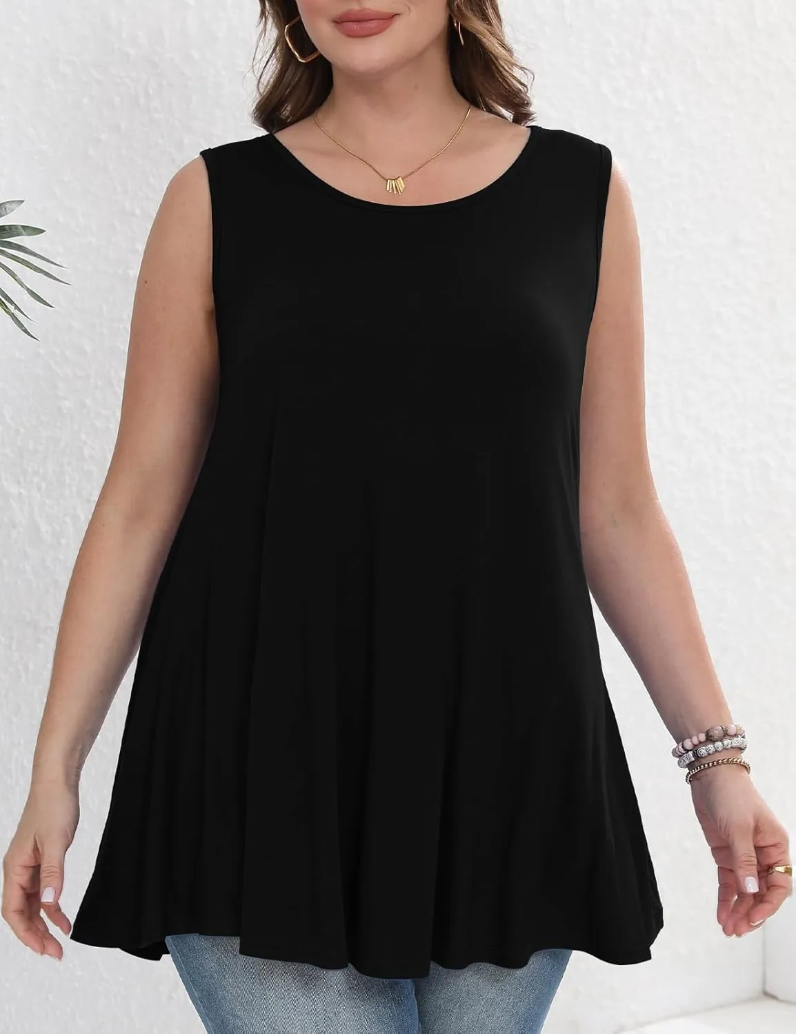 JollieLovin Women's Tunics Tank Tops Sleeveless Loose Fit T-Shirt with Flare Hem Comfy Swing Blouse (Available in Plus Size)