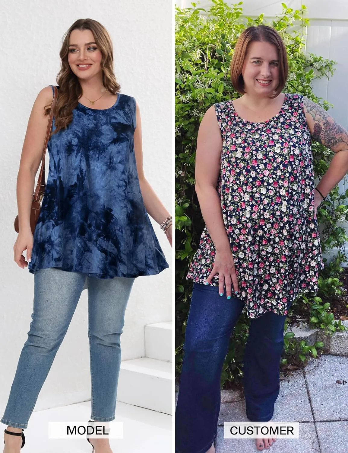 JollieLovin Women's Tunics Tank Tops Sleeveless Loose Fit T-Shirt with Flare Hem Comfy Swing Blouse (Available in Plus Size)
