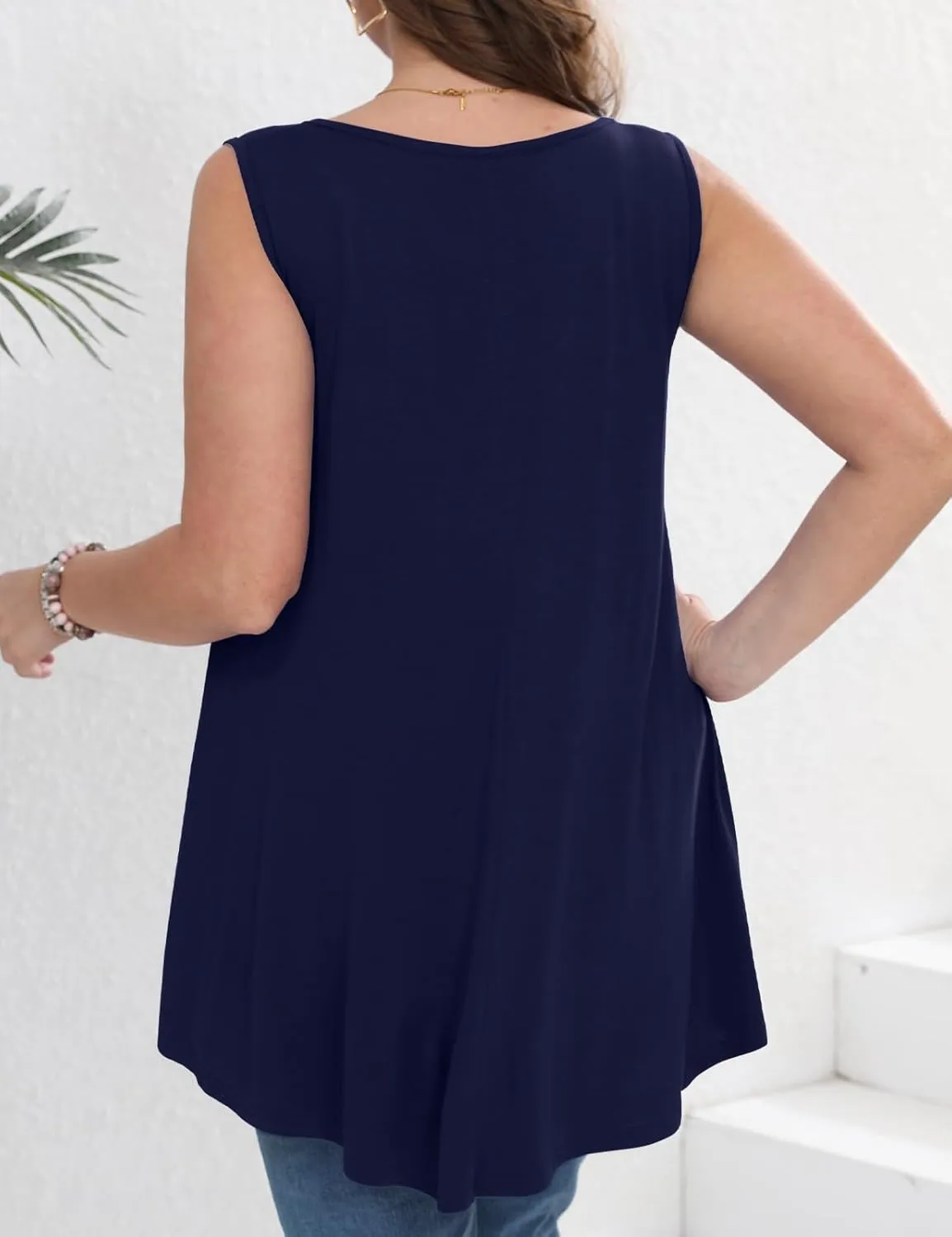 JollieLovin Women's Tunics Tank Tops Sleeveless Loose Fit T-Shirt with Flare Hem Comfy Swing Blouse (Available in Plus Size)