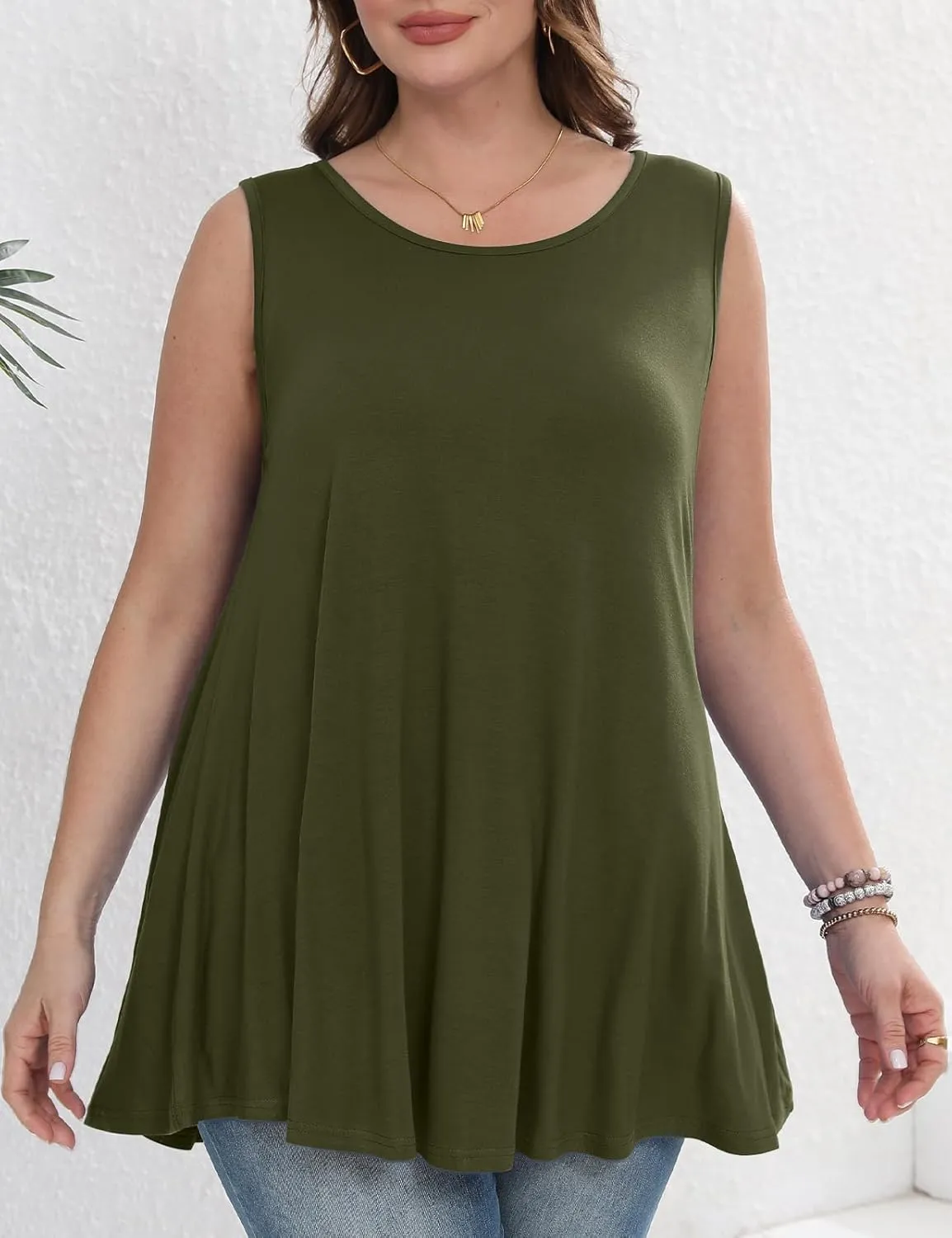 JollieLovin Women's Tunics Tank Tops Sleeveless Loose Fit T-Shirt with Flare Hem Comfy Swing Blouse (Available in Plus Size)