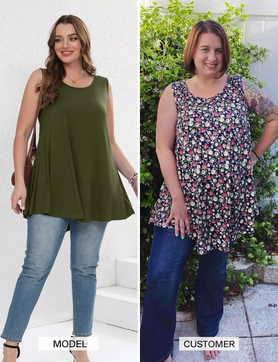 JollieLovin Women's Tunics Tank Tops Sleeveless Loose Fit T-Shirt with Flare Hem Comfy Swing Blouse (Available in Plus Size)