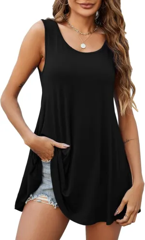 JollieLovin Women's Tunics Tank Tops Sleeveless Loose Fit T-Shirt with Flare Hem Comfy Swing Blouse (Available in Plus Size)