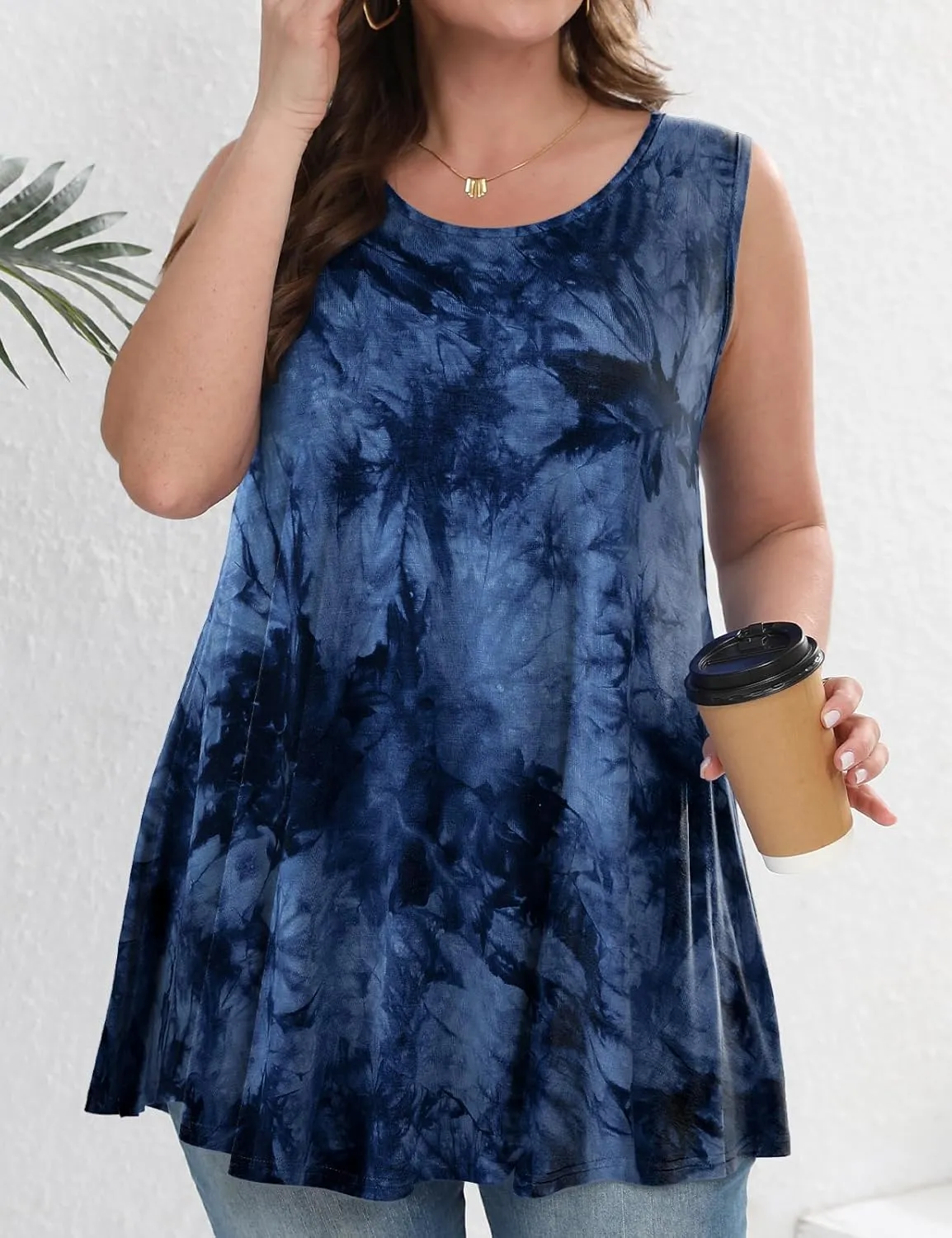 JollieLovin Women's Tunics Tank Tops Sleeveless Loose Fit T-Shirt with Flare Hem Comfy Swing Blouse (Available in Plus Size)