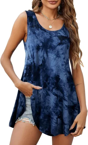 JollieLovin Women's Tunics Tank Tops Sleeveless Loose Fit T-Shirt with Flare Hem Comfy Swing Blouse (Available in Plus Size)