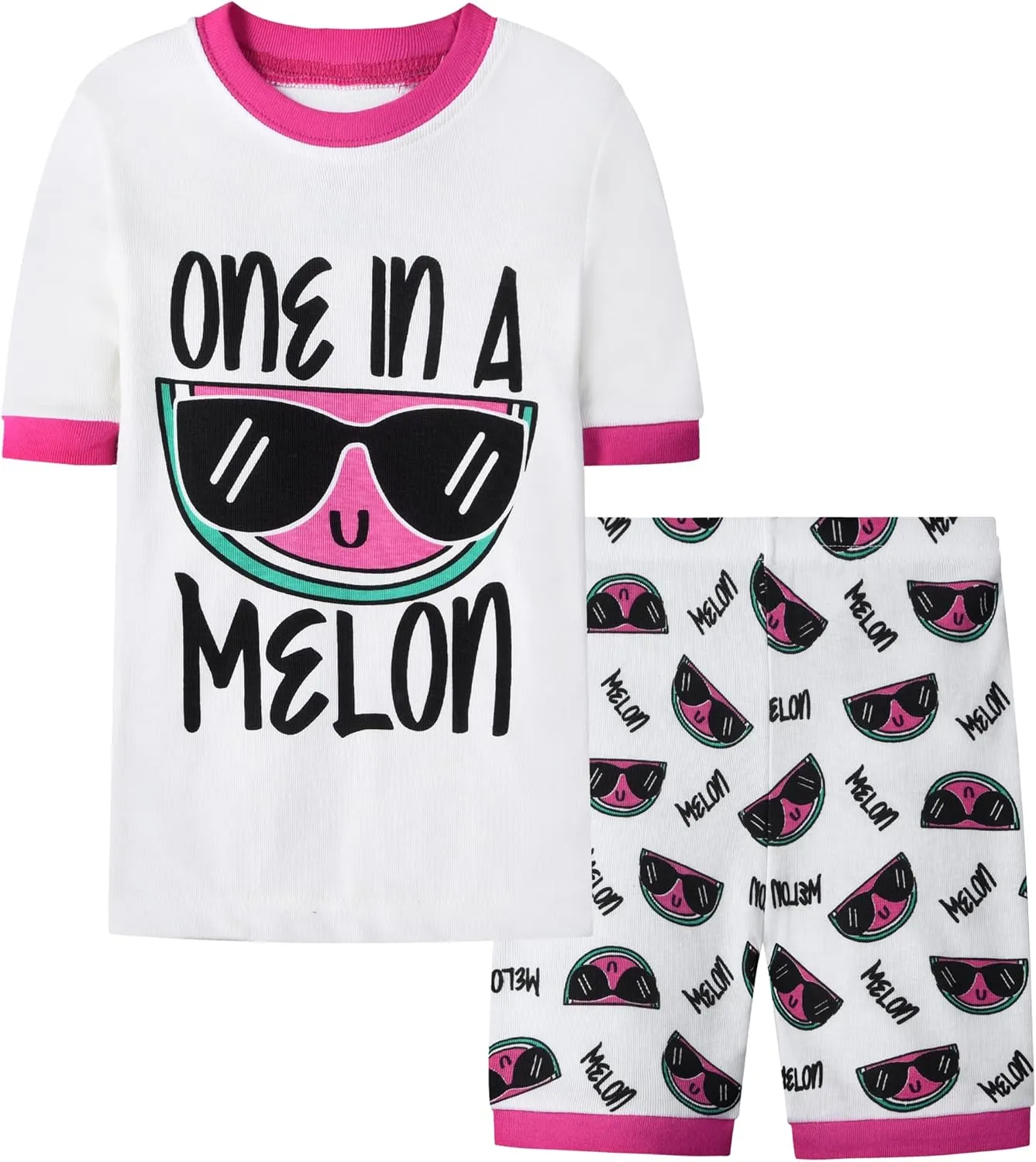 Joyond Girls Pure Cotton Summer Pjs Size 2T-14Years, Little Girls Short Sleeve 4-Piece Sleepwear Kids Toddler Pajamas Set