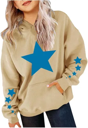Kids Girls' Hoodies Star Graphic Preppy Hooded Sweatshirt Toddler Y2K Trendy Oversized Hoodies Pullover Sweatshirts