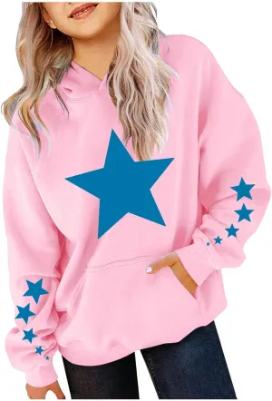 Kids Girls' Hoodies Star Graphic Preppy Hooded Sweatshirt Toddler Y2K Trendy Oversized Hoodies Pullover Sweatshirts