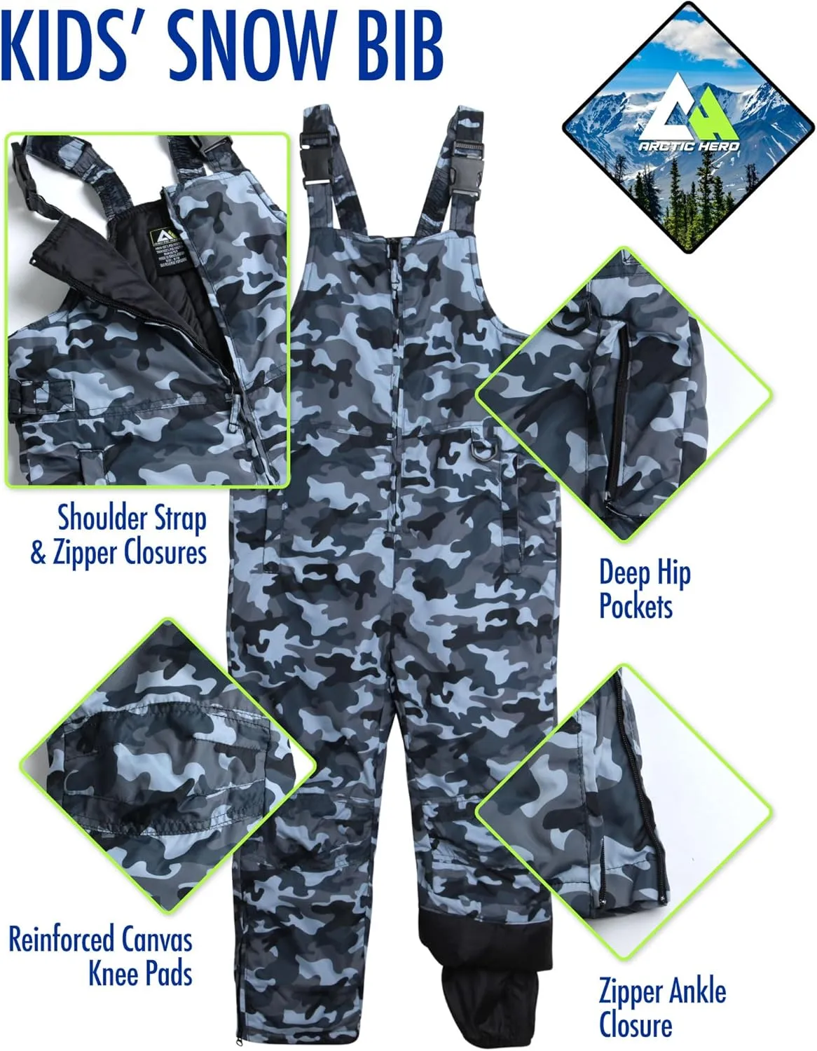 Kids' Snow Bib – Unisex Boys' and Girls' Insulated Waterproof Snow Pants Ski/Snowboard Overalls (2T-18)