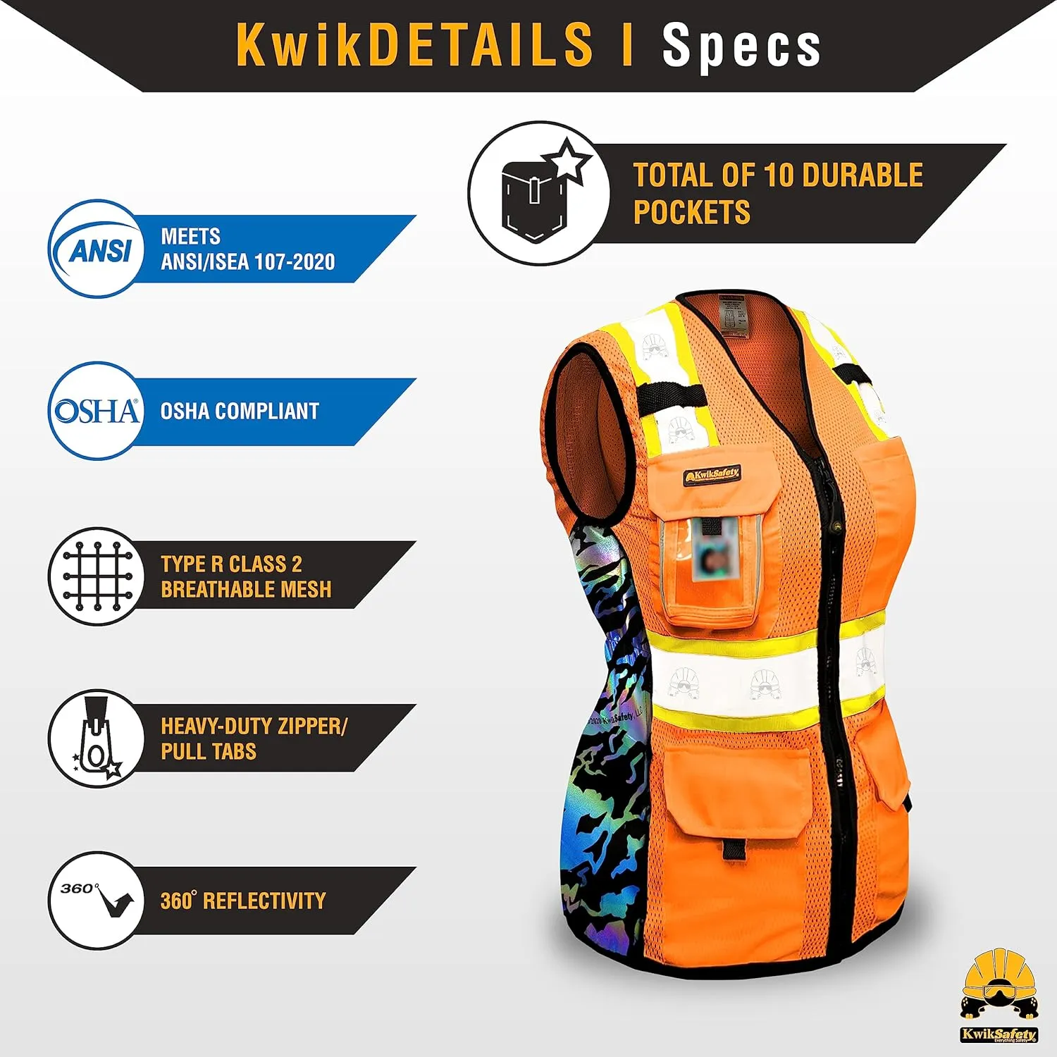 KwikSafety - Charlotte, NC - FIRST LADY Safety Vest for Women, High Visibility Reflective Strips, Meets ANSI & OSHA