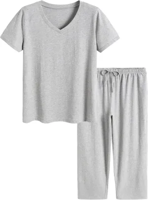 Latuza Women's Cotton Pajamas Set Tops and Capri Pants Sleepwear