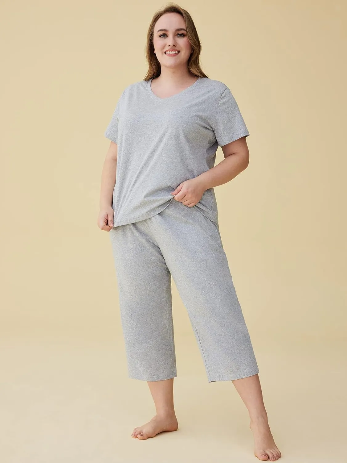 Latuza Women's Cotton Pajamas Set Tops and Capri Pants Sleepwear